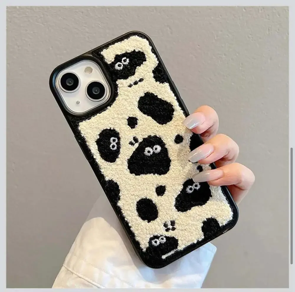 Cartoon Briquettes Fluffy Phone Case Compatible with iPhone 15,Cute Funny Design